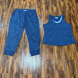 Live Love Lounge Karen Neuburger Navy Polka Dot Pajama Set Tank Top Joggers L